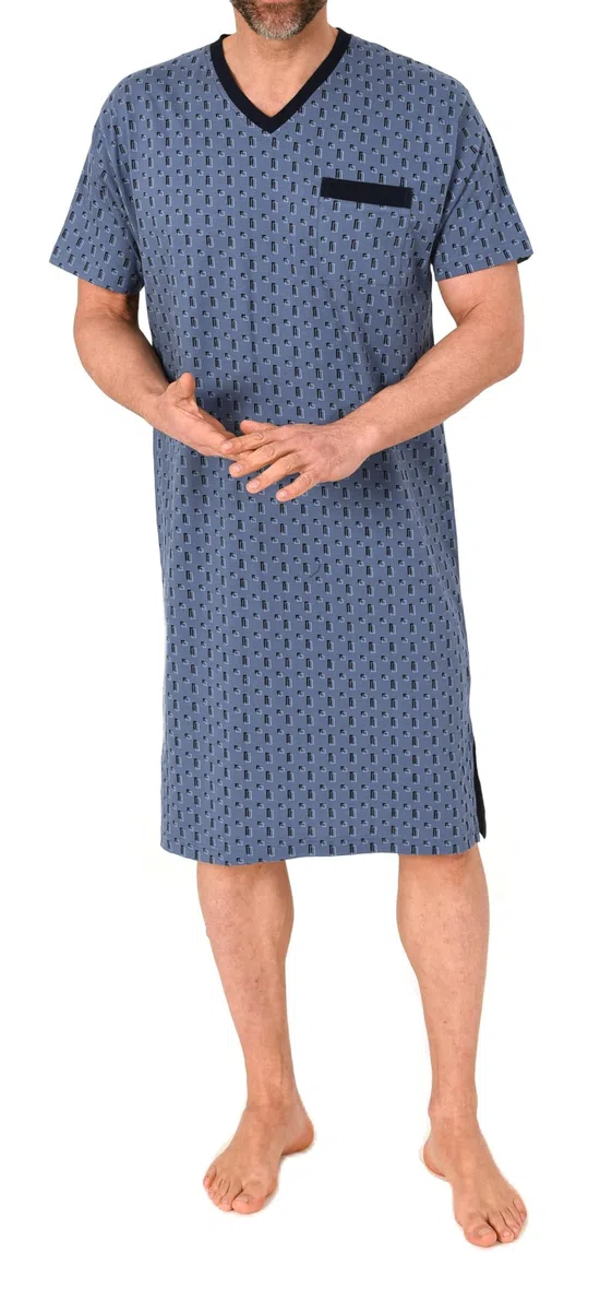 Normann Herren Kurzarm Nachthemd im edlen Minimal-Print - Sleepshirt auch in Übergrößen