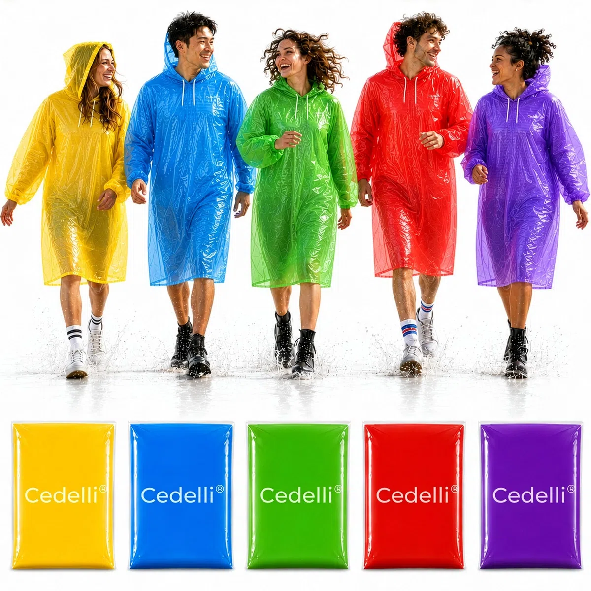 5 Einweg Regenponchos | Festivals, Karneval, Outdoor - extra robust!