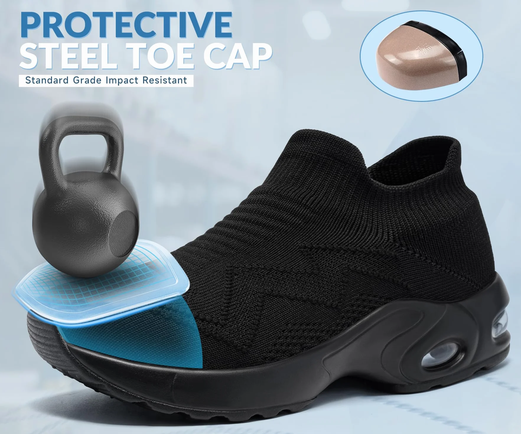 LARNMERN Arbeitsschuhe Damen Ultra Leicht Pflegeschuhe Frauen Hands-Free Luftkissen Berufsschuhe Pflege Atmungsaktiv Geruchsneutral Sicherheitsschuhe rutschfest mit Stahlkappe 35-42.5EU