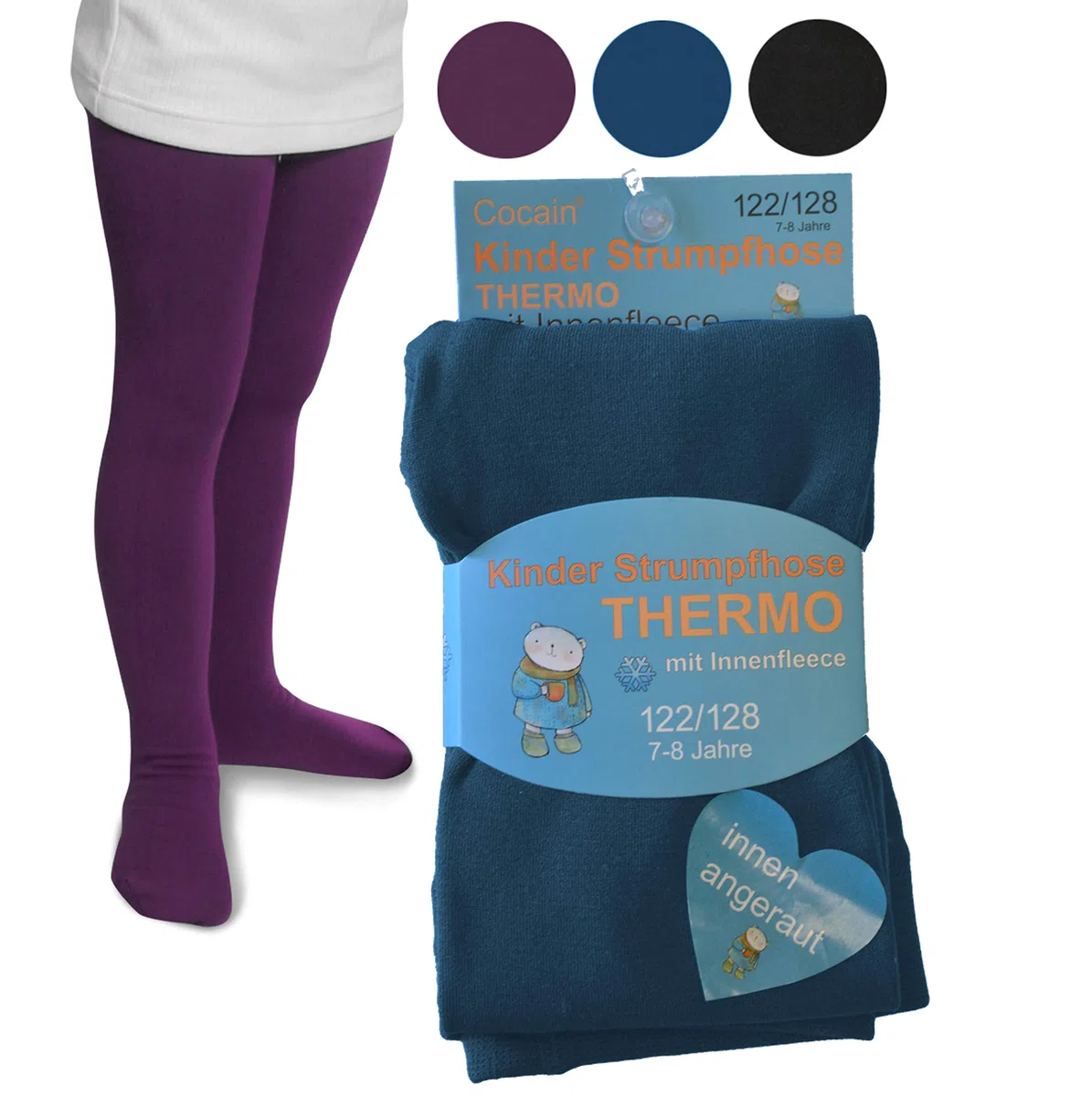 2 Kinder Thermo Leggings oder Thermostrumpfhosen mit flauschigem Innenfleece 110/116 bis 146/152