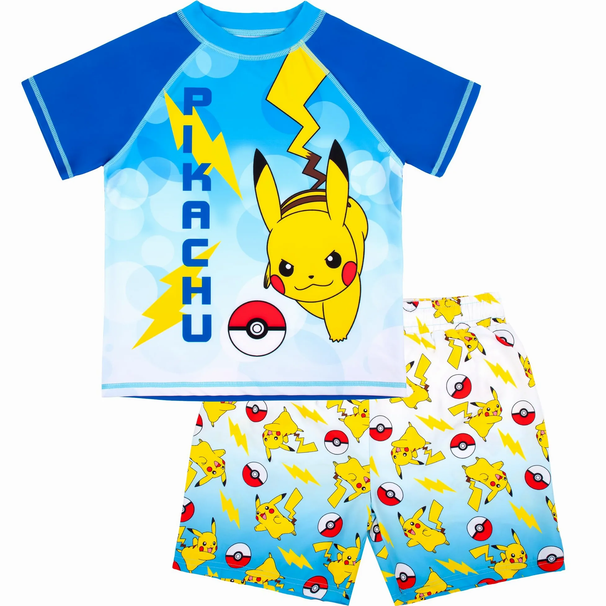 Pokémon-Badeset für Jungen, 2-teilige Badeshorts und T-Shirt, UV-Sonnenschutz-Badeanzug für Jungen im Alter von 5–12 Jahren
