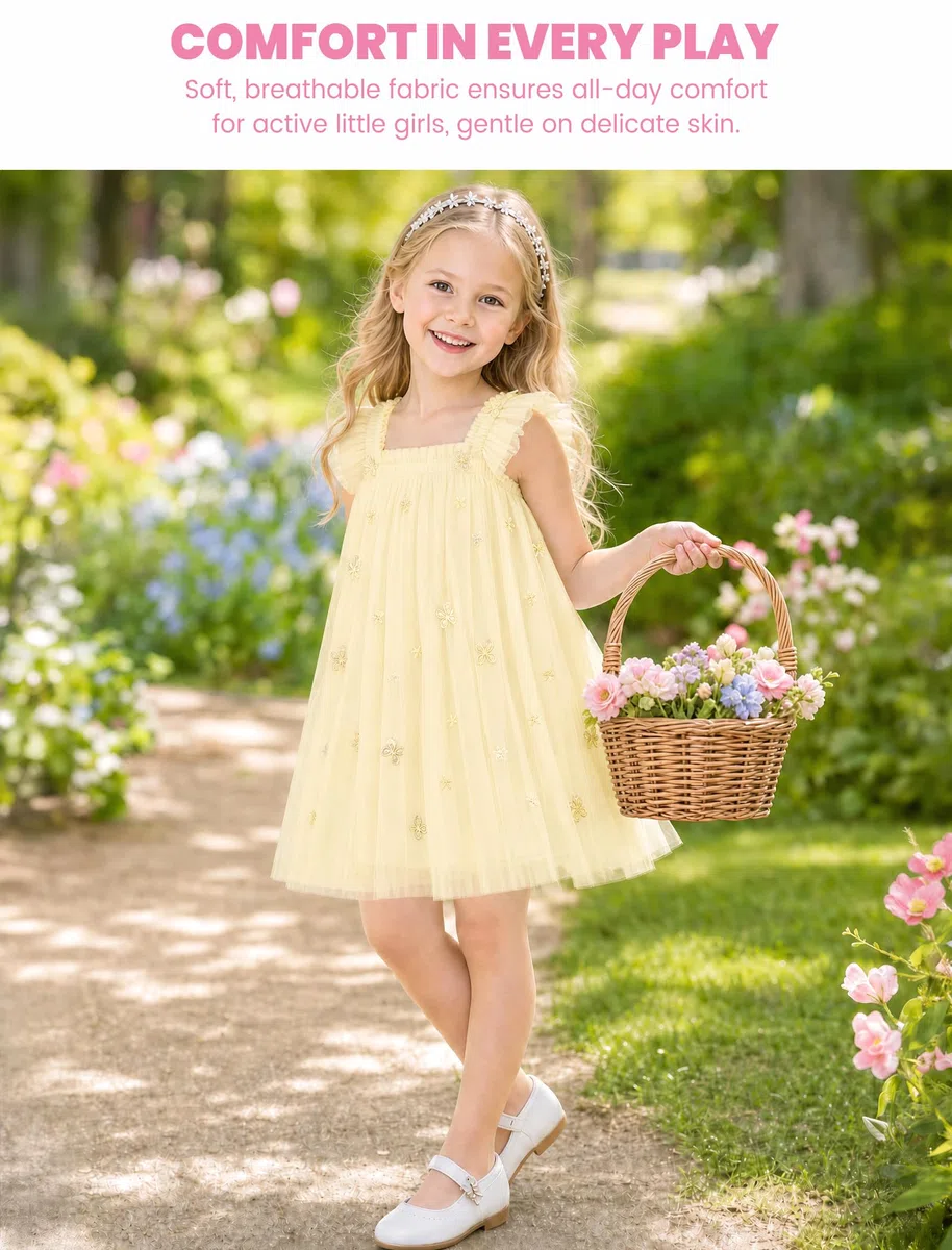 JiAmy Mädchenkleid mit Trägern, Flügelärmeln und Tüll