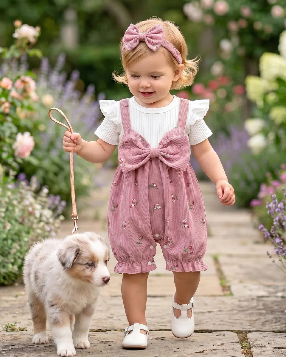 WYTbaby Baby Mädchen Kleidung Strampler Langarm Jumpsuit mit Blumen und Schleife Outfits Frühling Herbst Bekleidungssets für 1-18 Monate