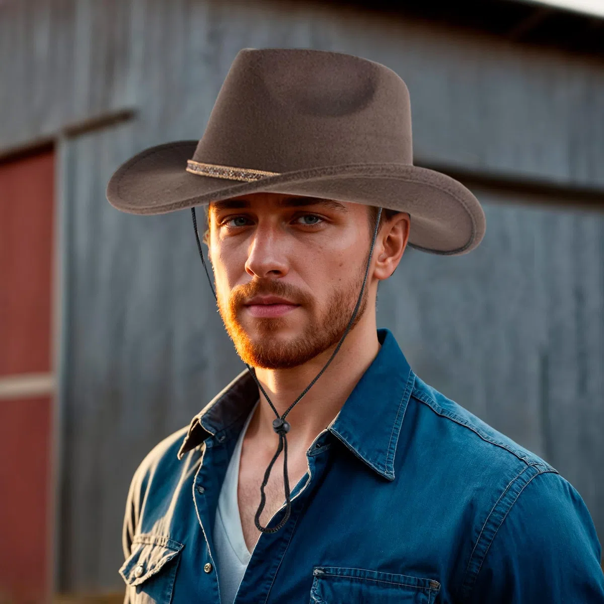 Unisex Cowboyhut aus Filz mit breiter Krempe und Band, Jeanshut für den Outdoor-Western-Stil, Accessoires für Damen und Herren, Kaffee