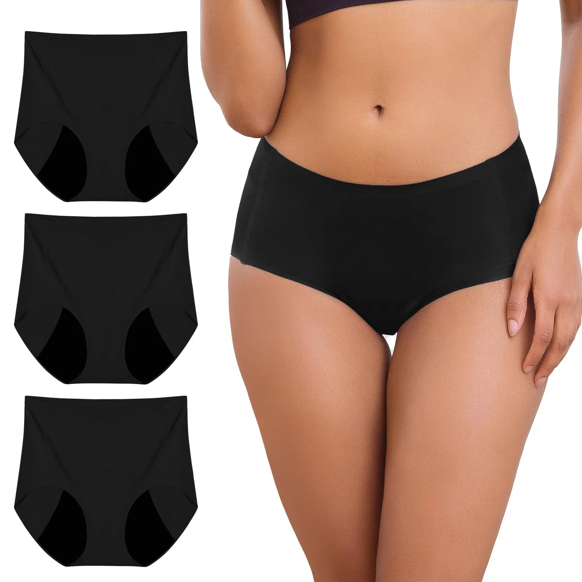 INNERSY Periodenunterschwäsche Leichte Blutung Nahtlos Hohe Taille Microfaser Periodenslip 3er Pack