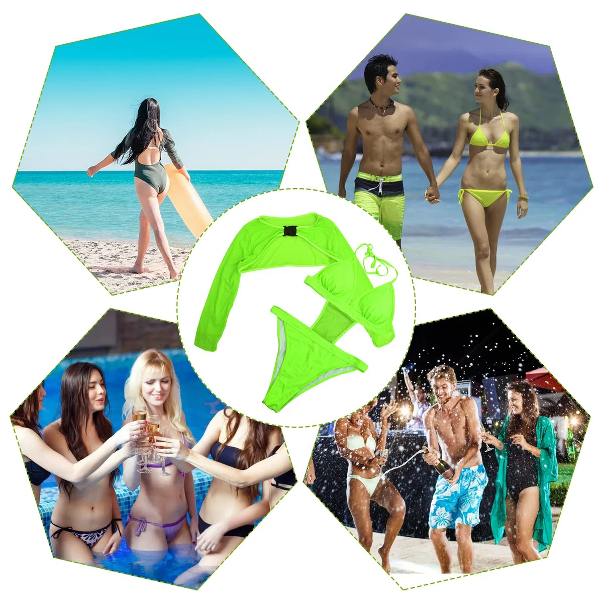 Bikini Damen Rave Outfits Neon Body Crop Top mit Schnalle Langarm Badeanzüge Mesh Shrug Rave Outfit für Festival Clubwear Party