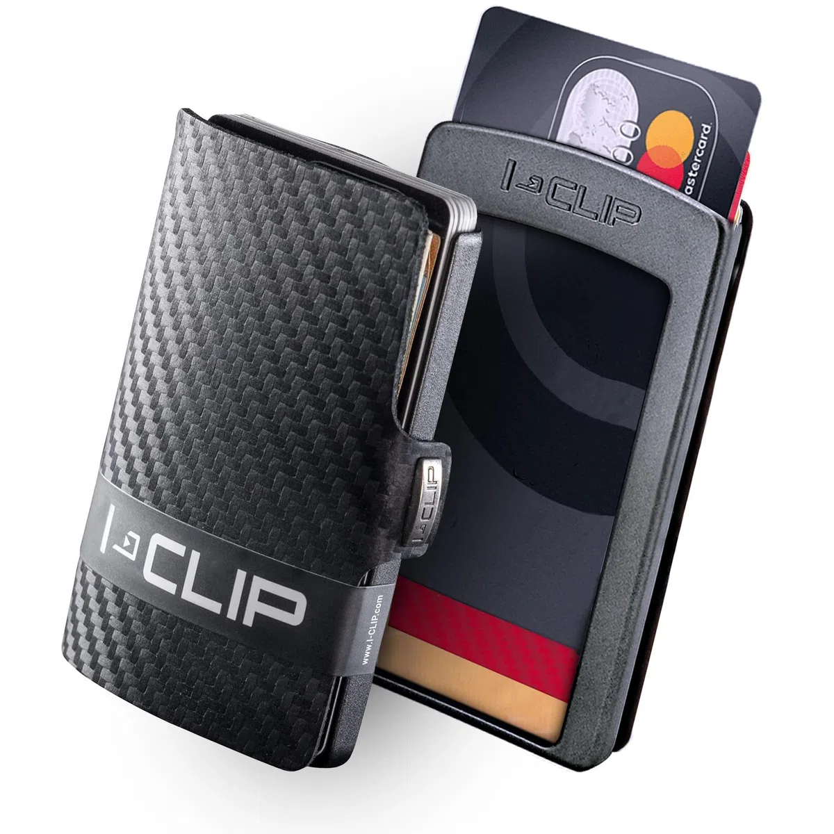 I-CLIP Original Herren Geldbörse Slim Wallet Echtleder Carbon-Optik 22g 12 Karten Schwarz