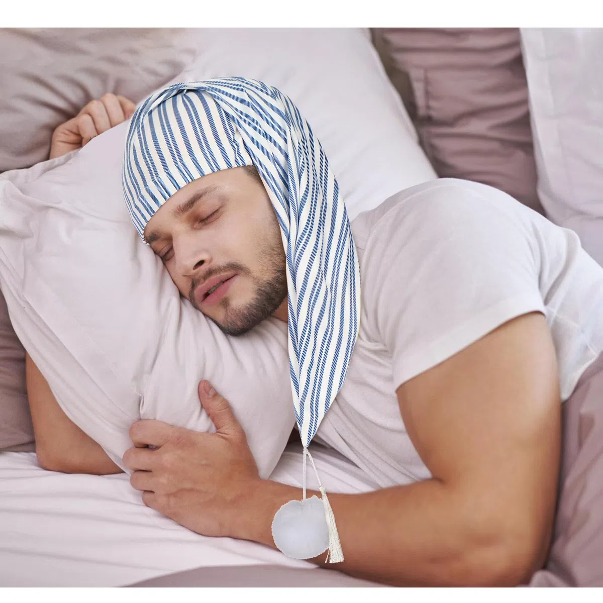 Schlafmütze für Herren, verstellbarer Kordelzug, Schlafmütze mit Bommel, für Kostüm, Alltag, Party, 2 Stück