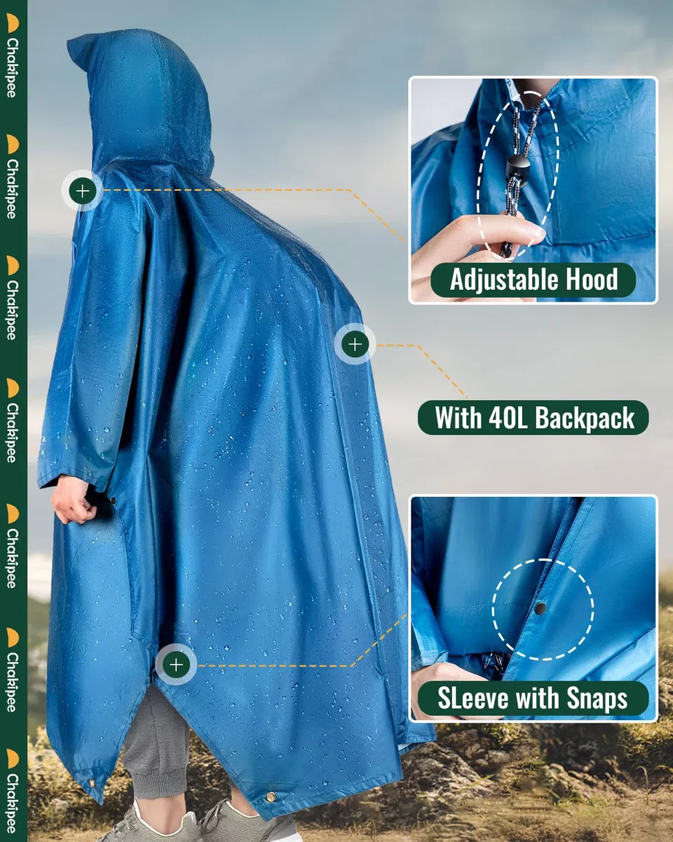 Regenponcho Wasserdicht Erwachsene Wiederverwendbar Regencape Leichtgewicht mit Transparenter Tasche, Packbarer Rain Poncho Mehrzweck für Reisen, Wandern, Camping, Festivals