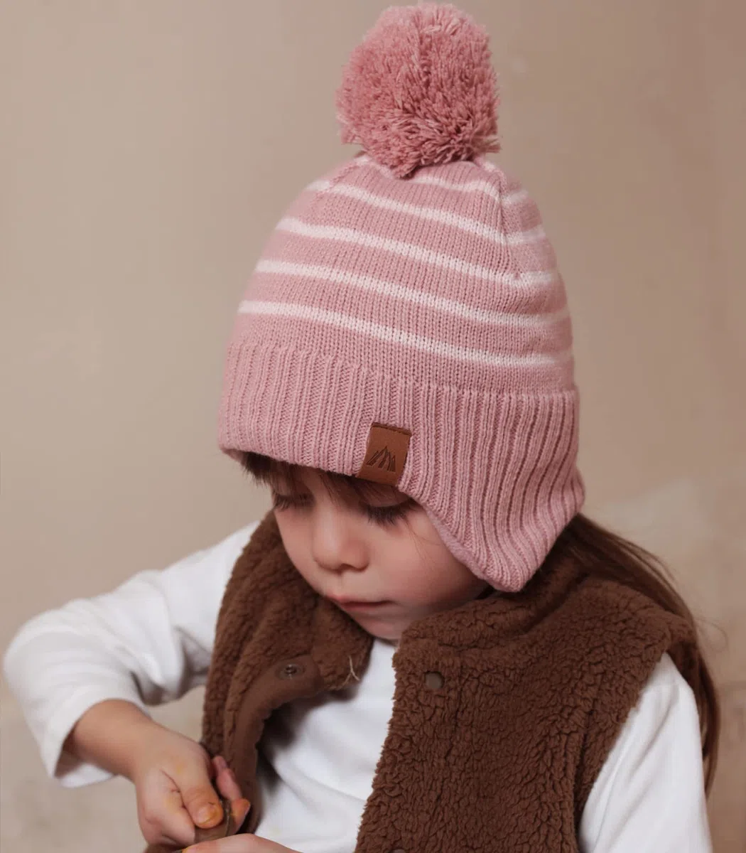 Wintermütze Mädchen Kinder Beanie Earflap Pompon Baby Strickmütze Mädchen