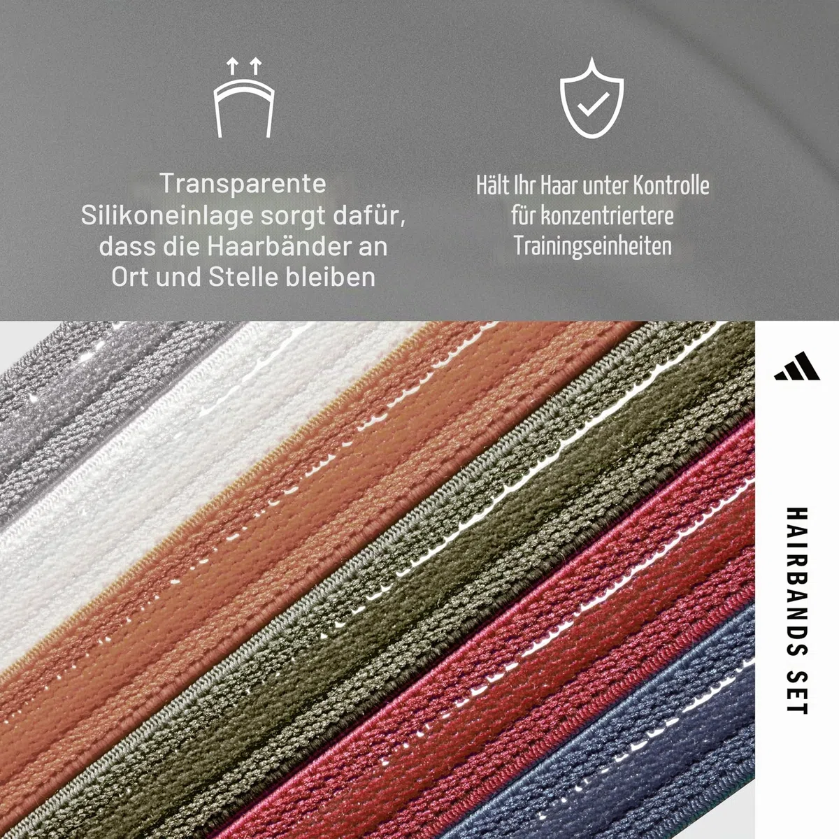adidas Haarbänder - Grau, Weiß, Ton, Olivgrün, Rot, Marineblau