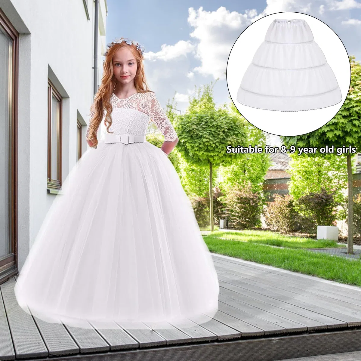 Unterröcke Crinoline Brautkleid Petticoat Unterrock Ballkleider Abendkleider Unterro-ck Reifro-ck Petticoat Kleid Hochzeit Mädchen Reifrock Hochzeit Zubehör (weiß)
