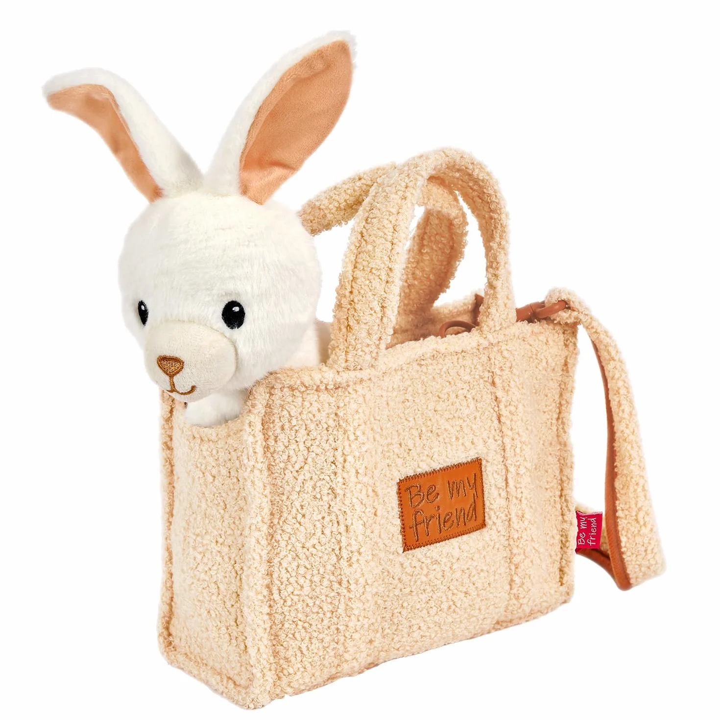 PERLETTI Kuscheltier Handtasche für Kleine Mädchen 3 4 5 6 Jahre - Weiche Kindertasche mit Abnehmbarem Pluschspielzeug für Kindergarten - Flauschig Plüschtier Plüsch 27x22x9 cm