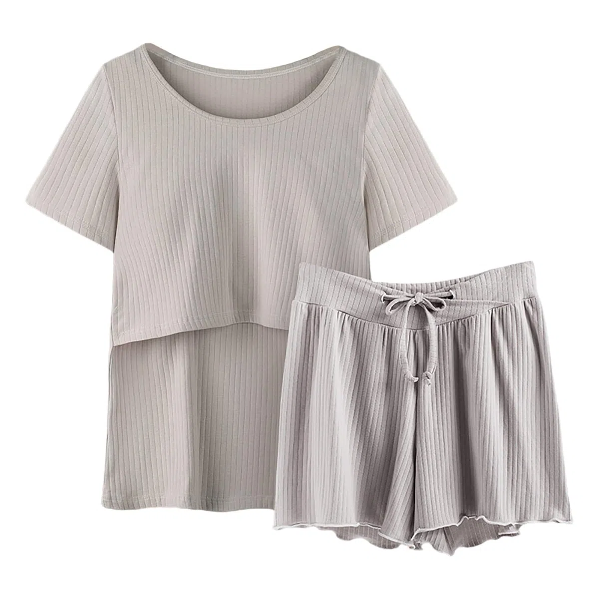 Generisch Still Schlafanzug Damen, Stillpyjama Set Damen Kurz Zweiteiliger Still Pyjama Baby Umstands Kurzarm Stillshirt Shorts Mutterschaft Schlaf Schwangerschaft Stillfunktion Nachtwäsche