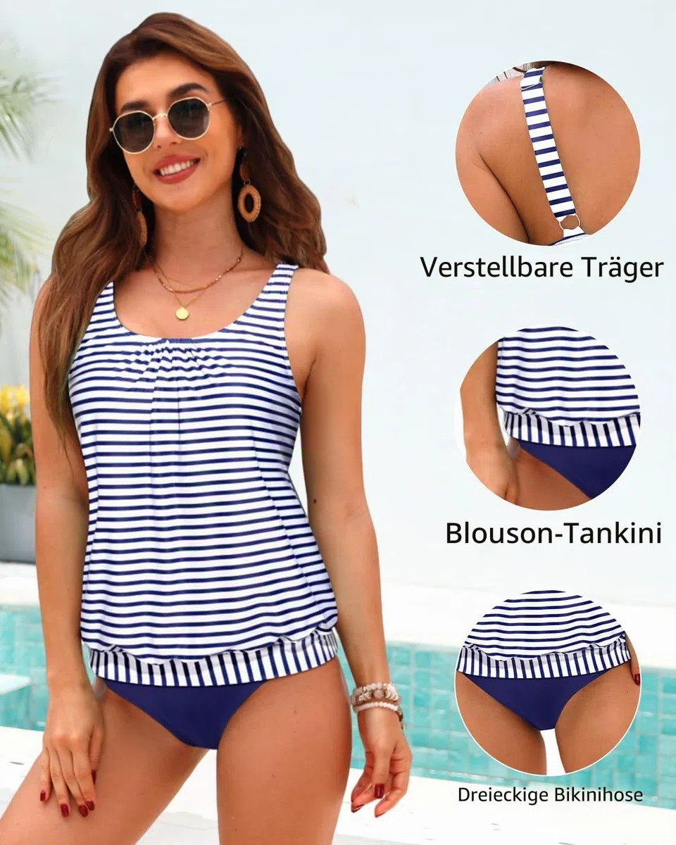 Yonique Tankini-Badeanzüge für Damen, lockere Passform, Blumendruck, Schlichter, Zweiteiliger Badeanzug