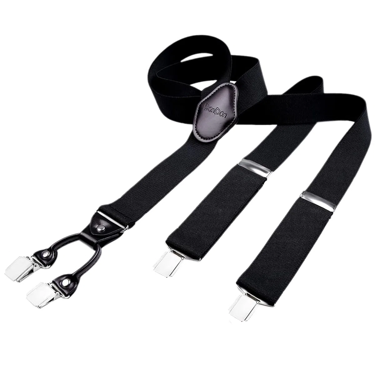 DonDon Hosenträger Herren extra stark 3,5 cm Hosenträger Herren breit mit brauem Leder in Y-Form lang - Starke Clips passend für Anzug Jeans Chinos Vintage Rockabilly Suspenders