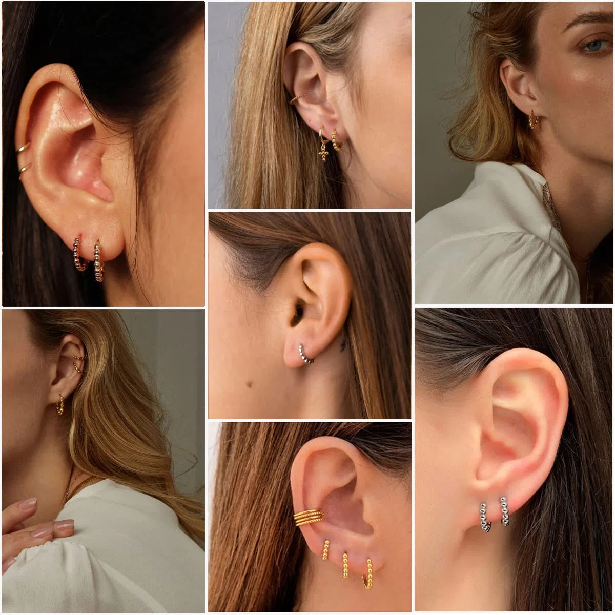 Creolen Silber Damen Ohrringe, 3 Paare 925 Sterling Silber Creolen Ohrringe Set, Hypoallergen Klein Schlafen Creolen Ohrringe, Unisex Silber Perlen Kreolen Ohrringe Set in 10, 12, 14mm