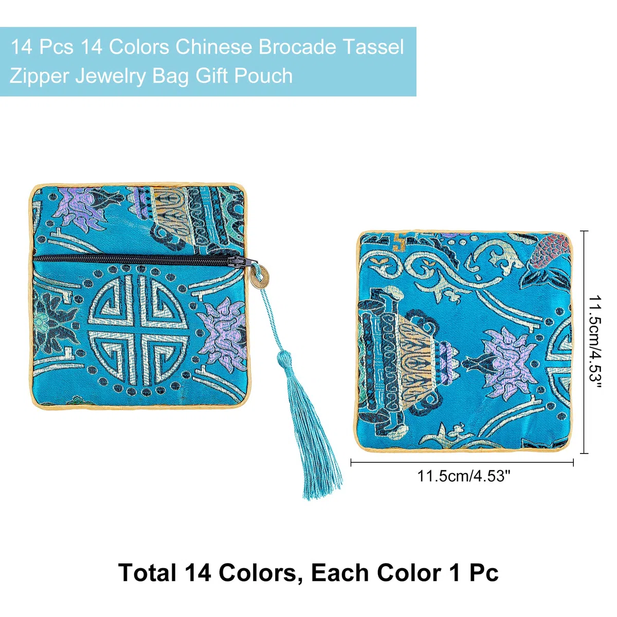 NBEADS 14 Stück Schmuck Seidenbeutel, 14 Farben Chinesische Seidenbrokat Geldbörse Geschenkbeutel Geschenktüten Bestickte Tasche Bestickte Taschen Für Münzen Schmuckaufbewahrung, 11.5x11.5 cm