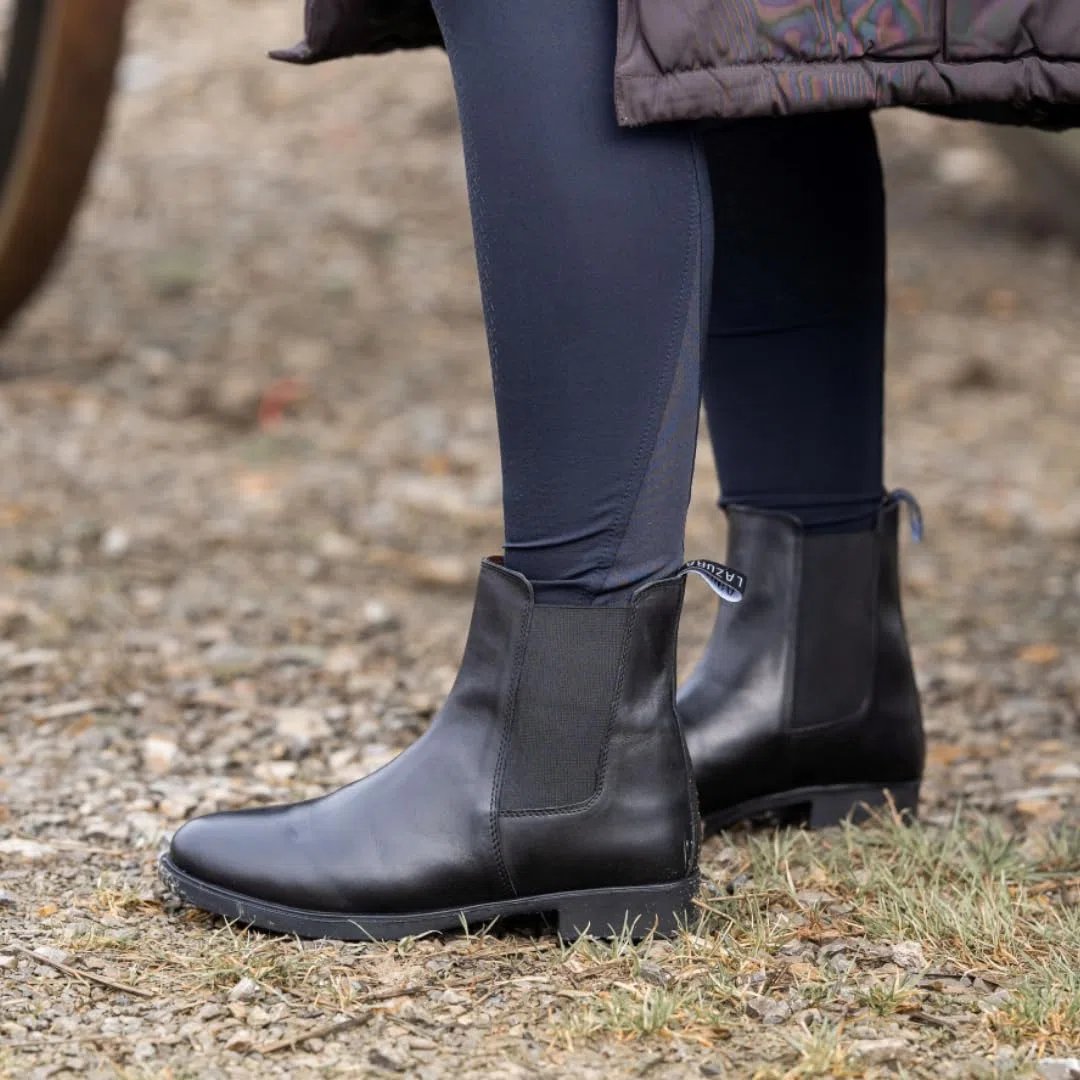 Lazura - Jodhpur Reitstiefelette Basic Plus | Kinder, Herren & Damen Stiefeletten mit Elastikeinsatz & Pull-On | schwarze Chelsea Boots aus Leder | Reitschuhe in Größe 28-46