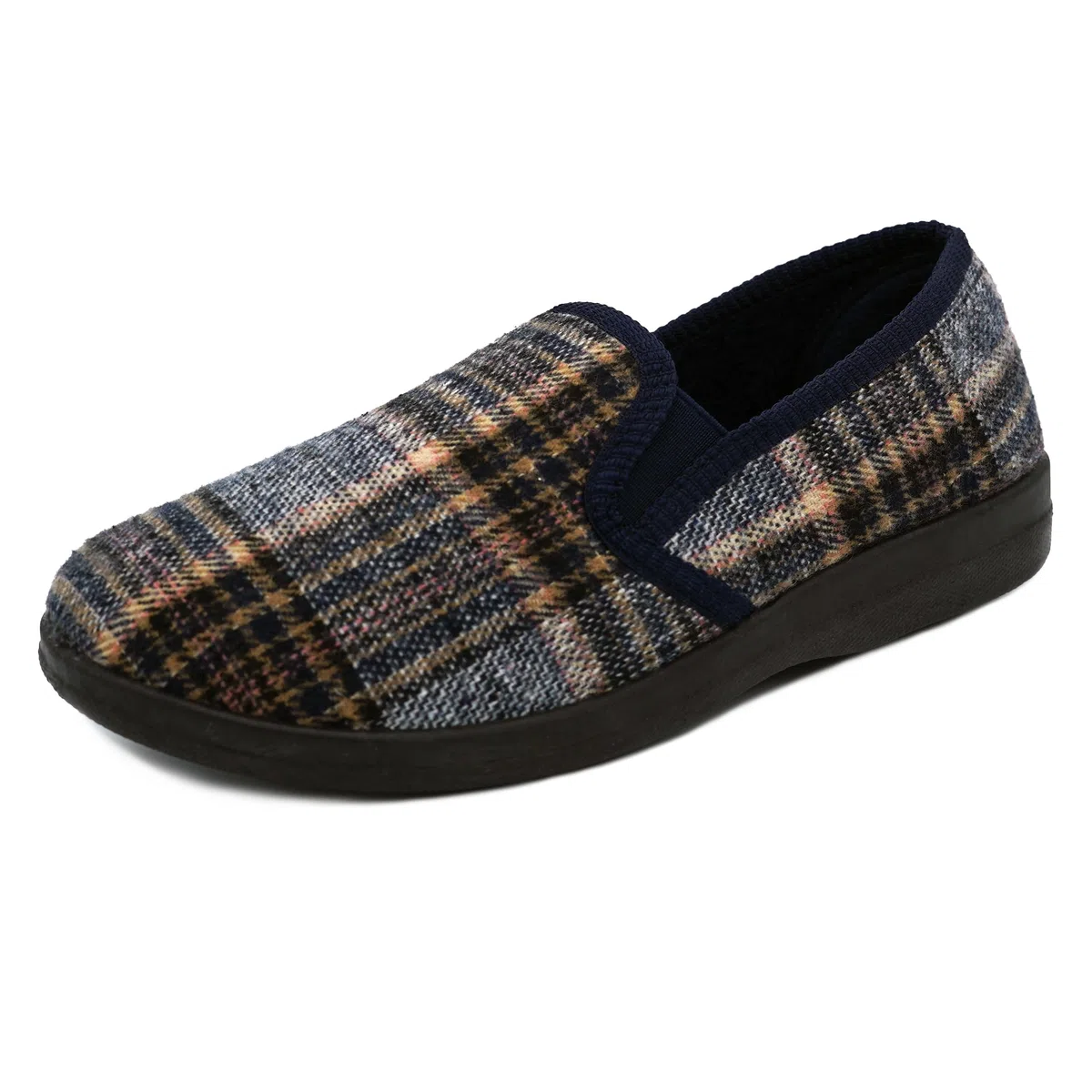 Herren Hausschuhe kariert | Bequeme Pantoffeln für Männer mit rutschfester Sohle | Leichte & warme Slipper für Zuhause in klassischer Filzoptik | Farbe: Grau & weitere