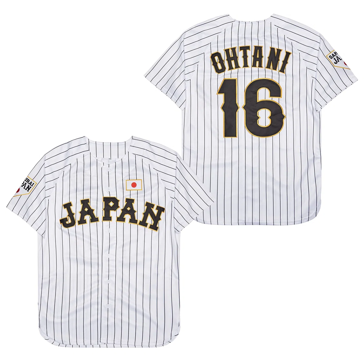 Herren #16 Ohtani Japan Samurai Weiß Schwarz Nadelstreifen Hip Hop Baseballtrikot
