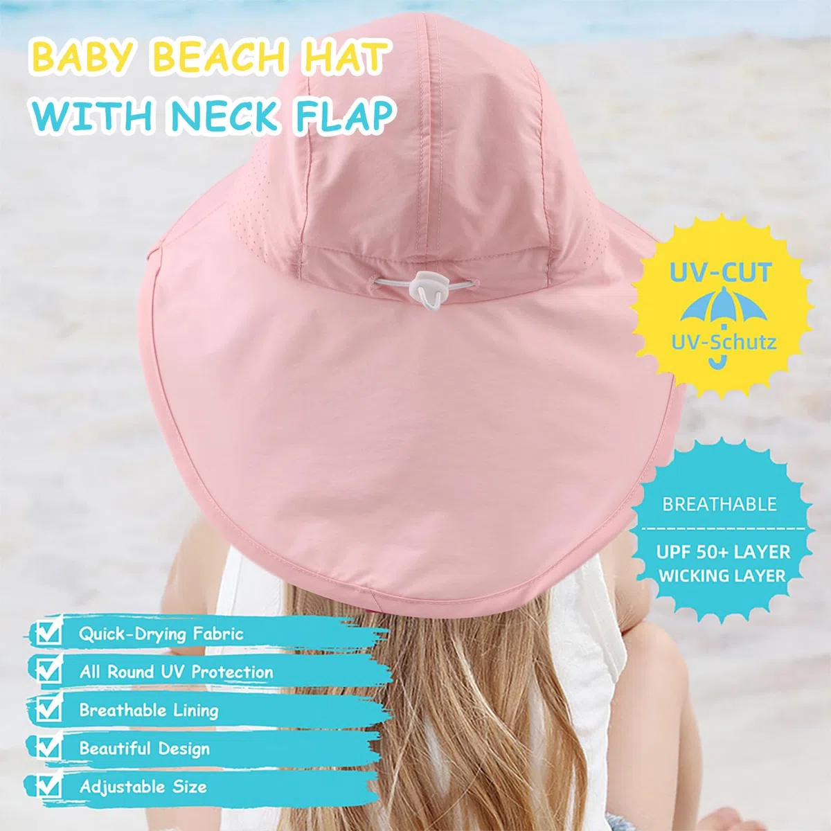 Pesaat Baby Sonnenhut Mädchen Mit UV-Schutz Sonnenmütze Baby Junge Mit Nackenschutz Sommermütze Kinder Babymütze Sommer(Dinosaurier-Königsblau, Gr.3-12Monate(44-48))