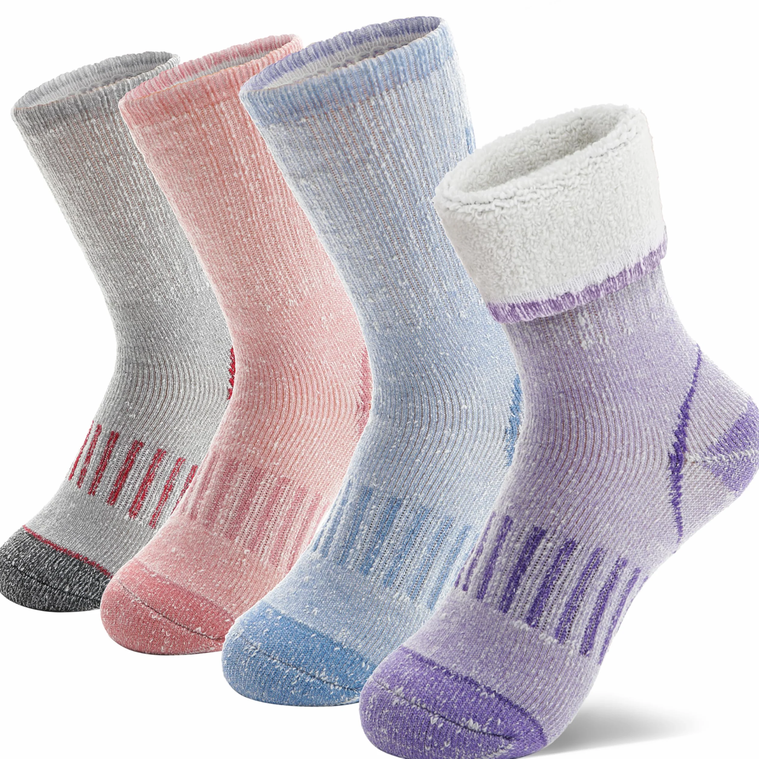 MOSEY KOSY 4 Paar Kinder Merino Wolle Wander Socken Jungen Mädchen Kleinkinder Thermo Winter Warme Stiefel Dicke Polster Snowboard Socken