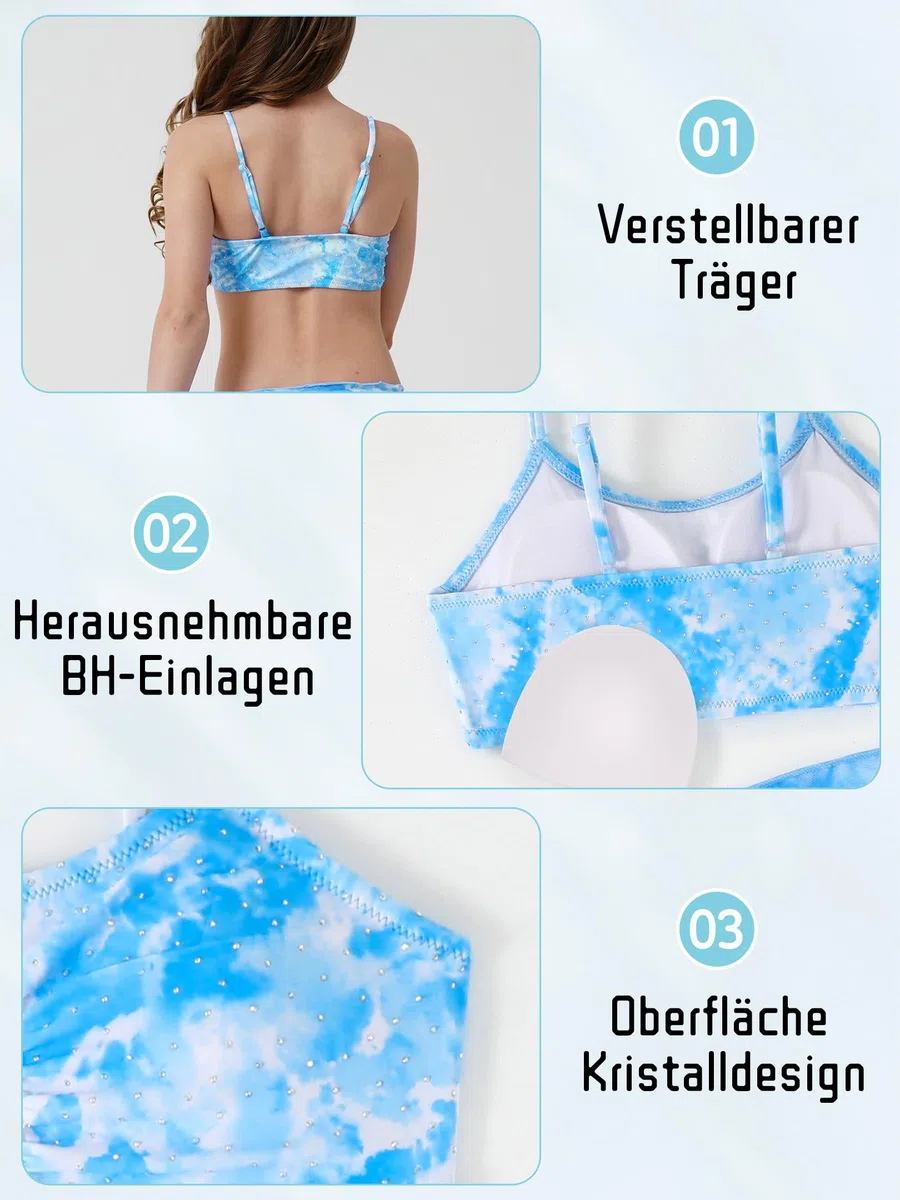 NATUST Mädchen Badeanzug 3-teilig Bikini Set Bikinioberteil mit Triangel Bikinihose und Rock