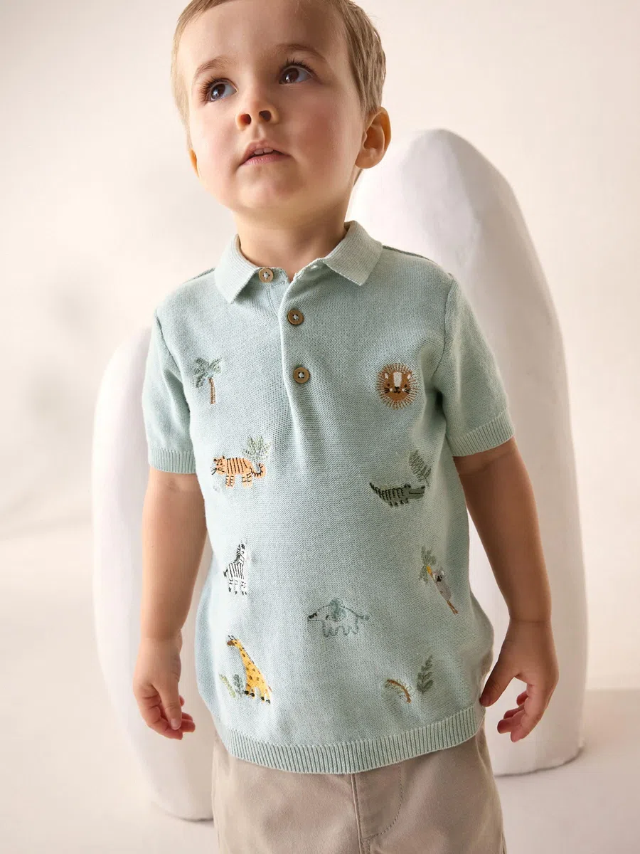 NEXT Jungen Standard Kurzärmeliges Strick-Poloshirt mit Stickerei 62-122