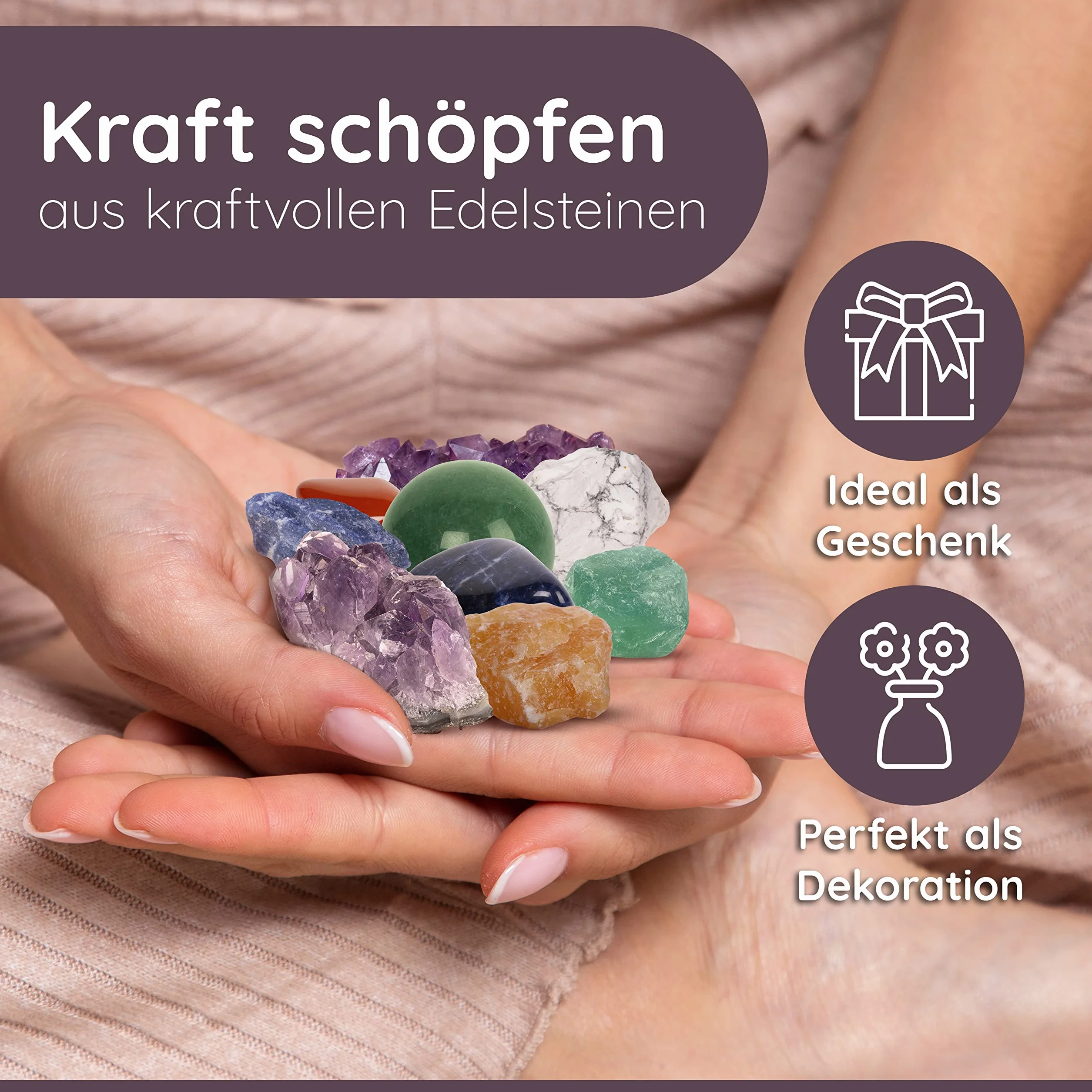 PURAJA Ladesteine und Entladesteine | Premium Hämatit und Bergkristall | 100% echte Edelsteine | Handverlesene Mischung | Zum Laden und Entladen von Edelsteinen, Heilsteinen, Trommelsteinen