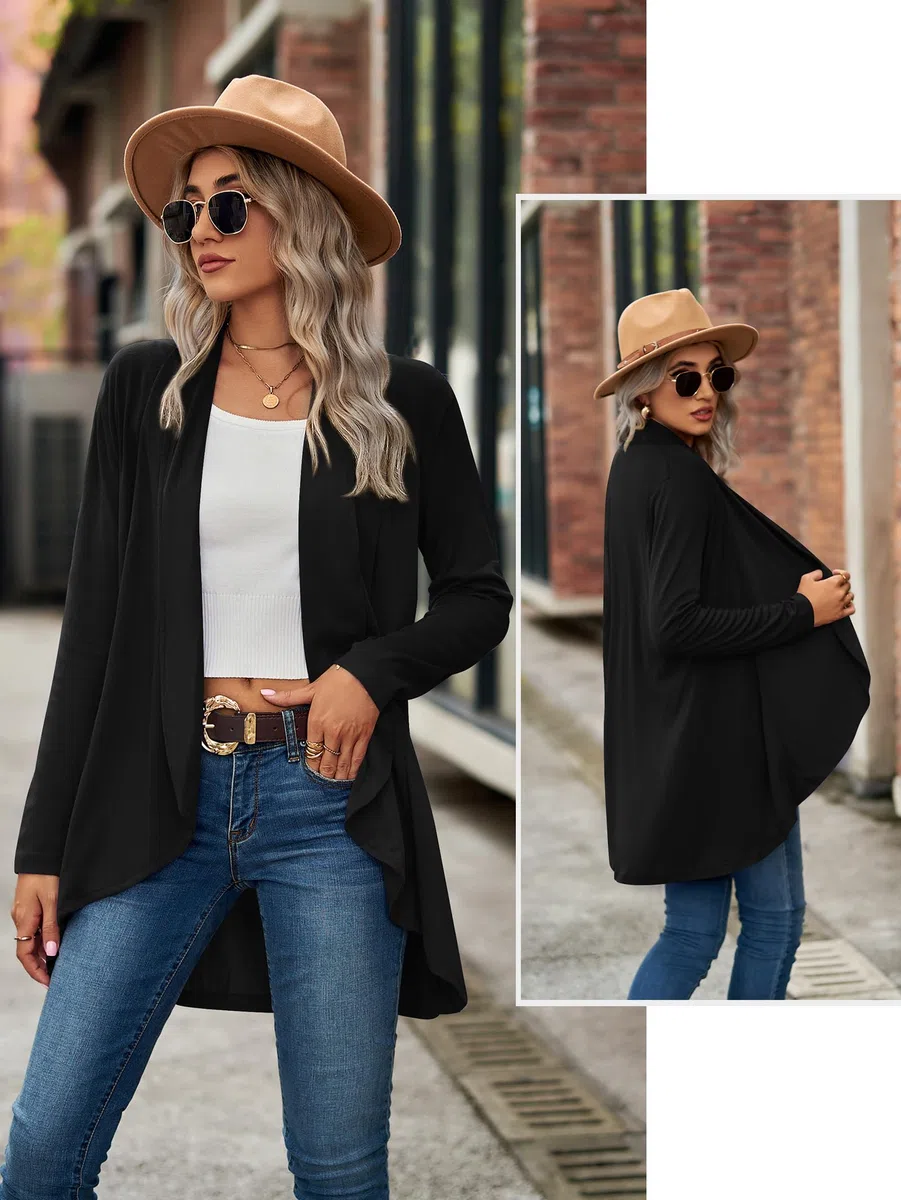 Famulily Damen Langarm Offene Front Cardigans Casual Gestrickte Einfarbige Wasserfall Cardigans Sweater Mantel