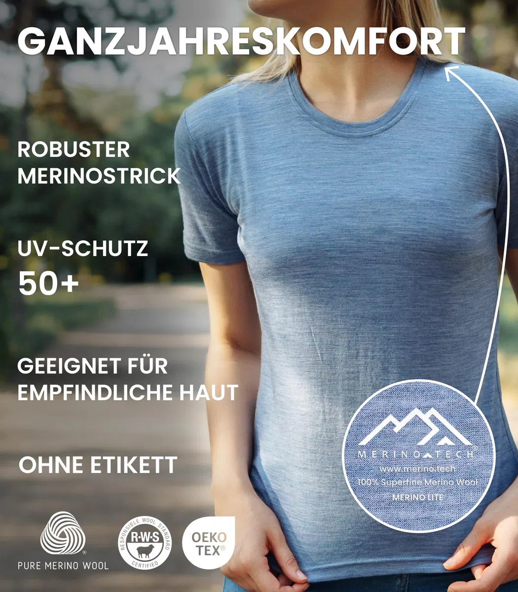 Merino Sport Unterwäsche Damen (M, Chicago Blues Crewneck)