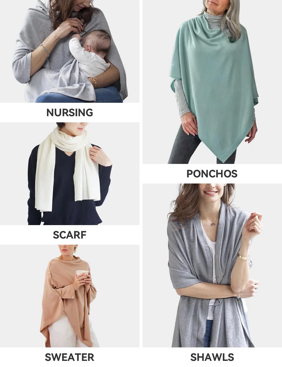 DiaryLook Kaschmir-Feeling gestrickter Poncho Damen Elegant, Langer Cape Damen Poncho für Frauen, weiche Knöpfe, Leichter Wickel Schal Cardigan für Frühling, Sommer, Winter Geschenk für Frauen