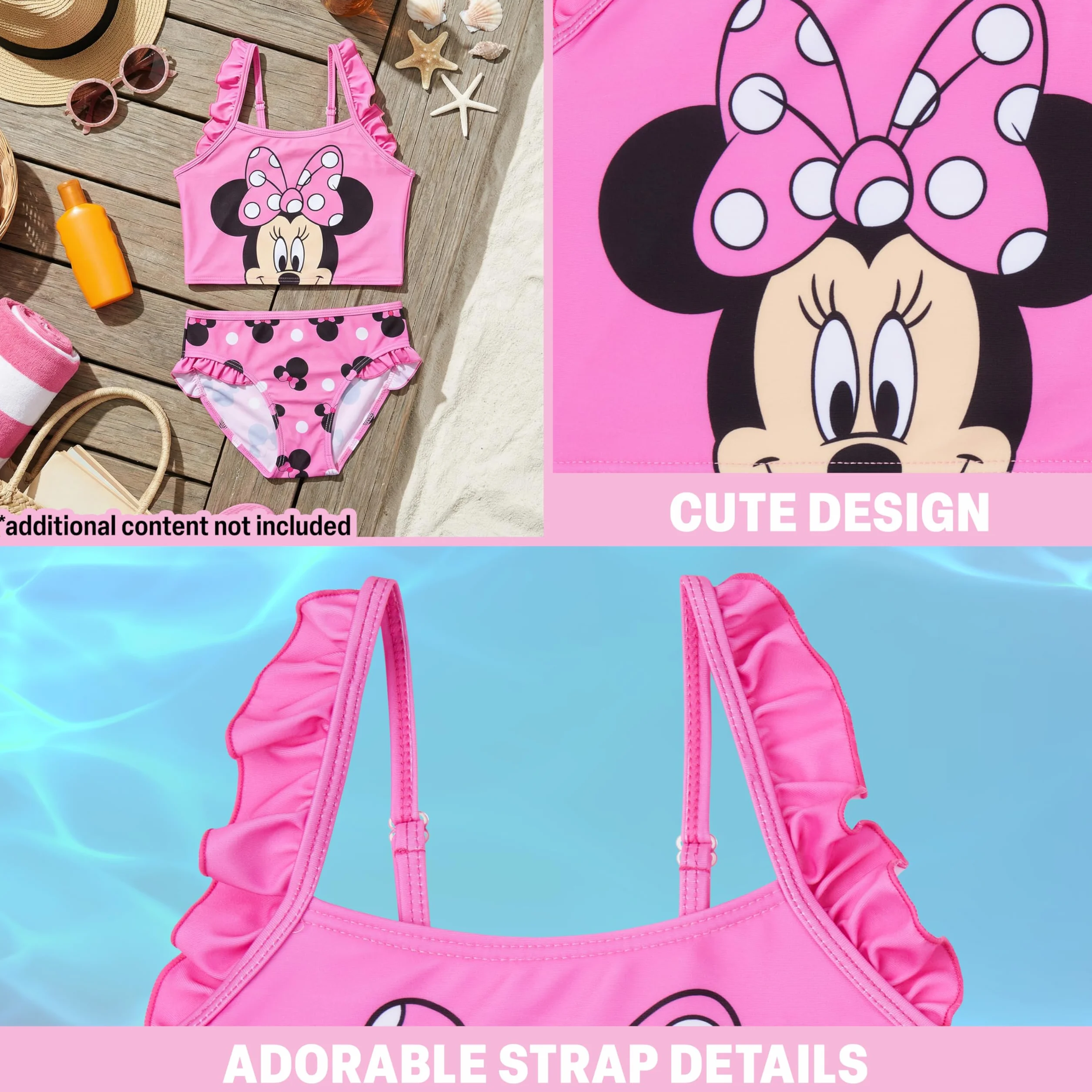 Disney Stitch | Minnie Mouse Bikini Mädchen Badeanzug, Elastisch & Verstellbar, Sommer Bademode Tankini Set Zweiteilig, Geschenke für Kinder