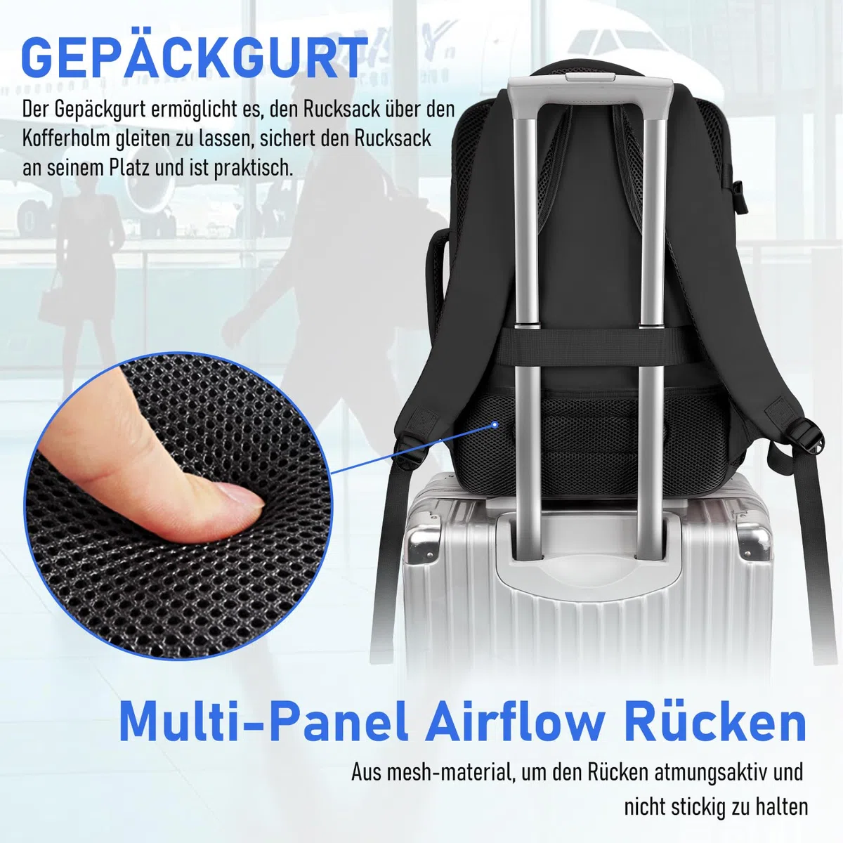 Taygeer Ryanair Handgepäck 40x30x20, Rucksack Handgepäck Flugzeug 24L Leicht, Rucksack 40x30x20 mit 15.6 Zoll Laptopfach, Klein Reiserucksack für Weekender, Kurze Tirp, Schwarz
