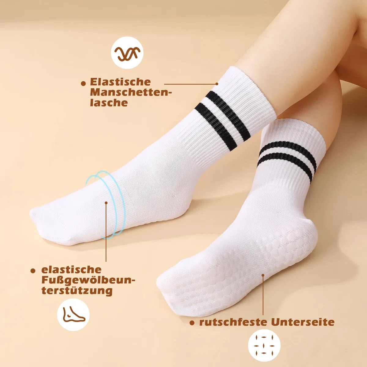 Apricitie 5 Paar Pilates Yoga Socken, Damen Stoppersocken Rutschfeste Socken mit Noppen 38-42, Baumwolle Yoga Grip Antirutschsocken für Ballett Fitness Krankenhaus
