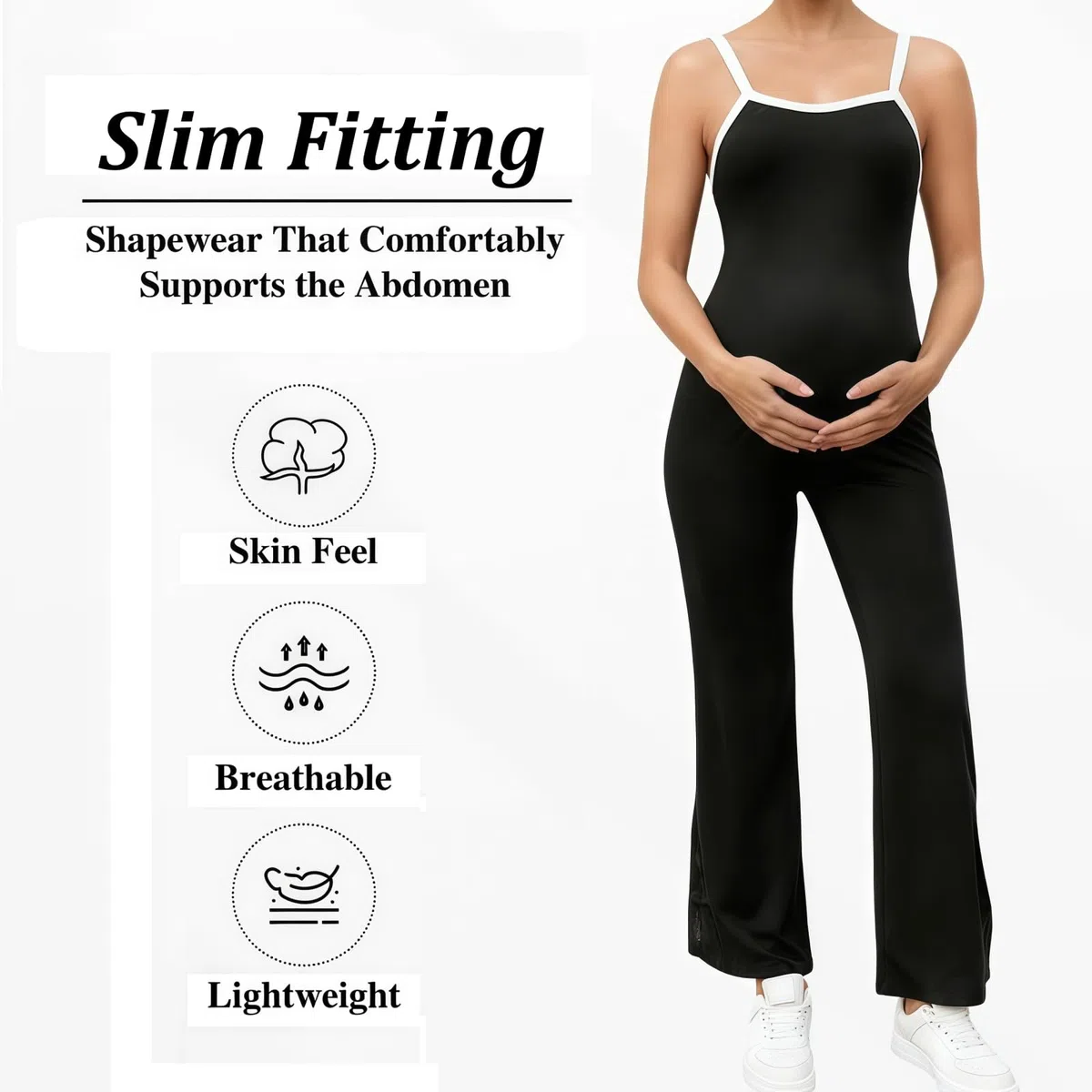 MANJIAMEI Ärmelloser Umstands Jumpsuit Schwarz Camisole Yoga-Jumpsuit Nahtlose Body mit Weitem Bein U-Ausschnitt Lang Sport-Overall Schmale Passform Freizeit Workout Freizeitkleidung