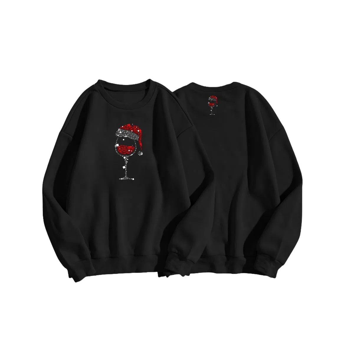 Weihnachtspullover Damen Lustig Rotwein Glas Druck Sweatshirt Oversized Rundhals Langarm Ugly Weihnachten Pullover Christmas Oberteile Frauen Xmas Pulli Tops
