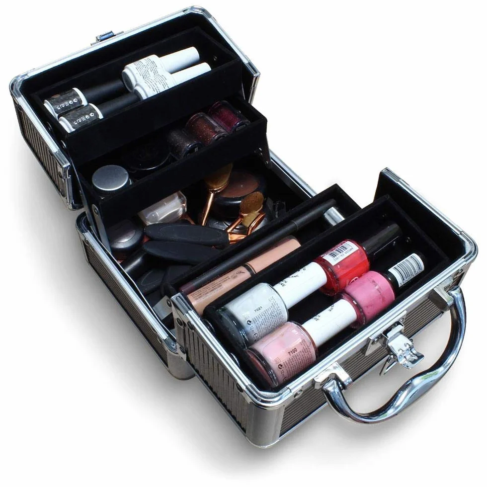 iGadgitz Home Mini Klein Aluminium Kosmetikkoffer, Schminkkoffer, Beautycase, Makeupbox - 4X ausklappbare Fächer, großes Bodenfach & Tragegriff - Klein