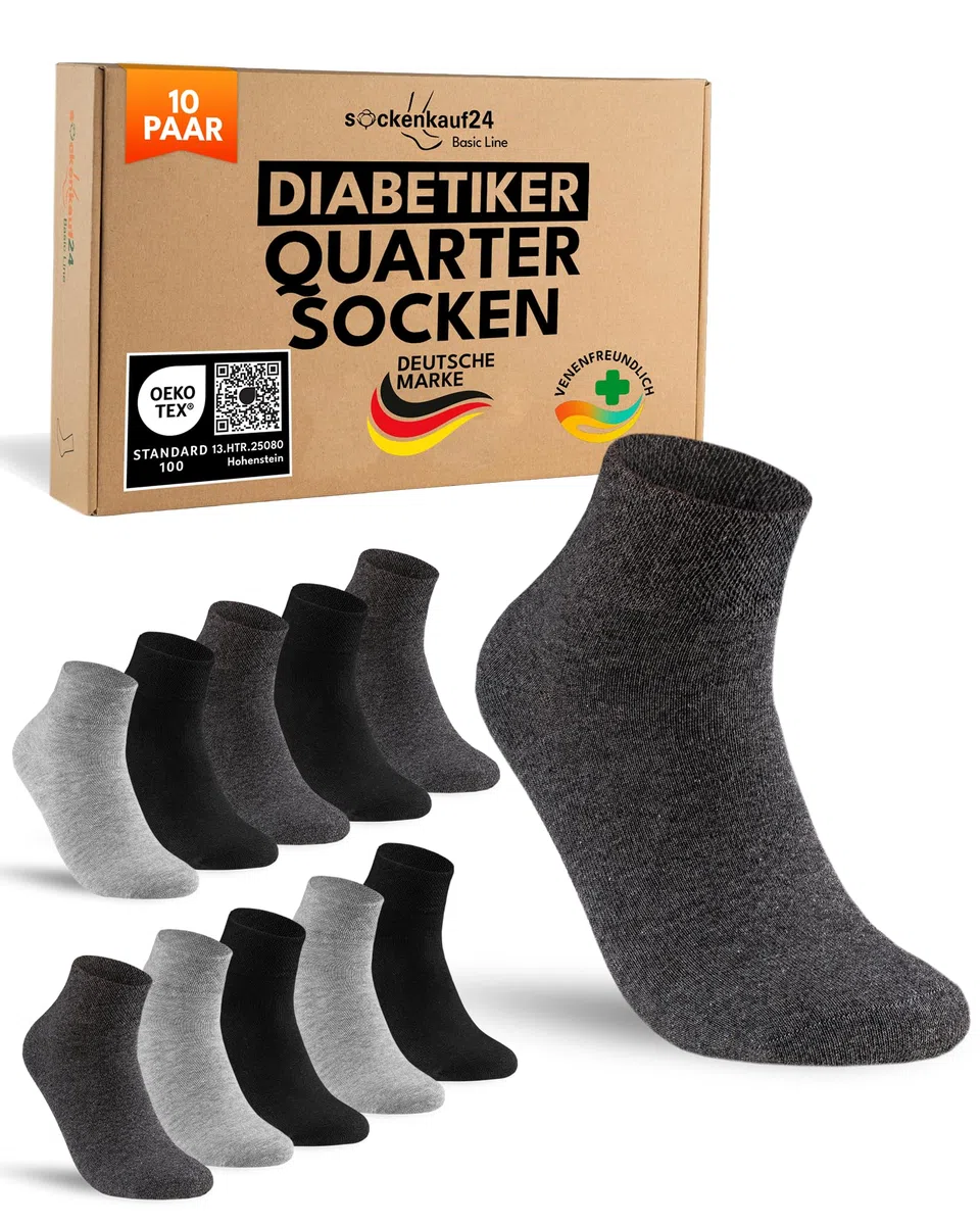 sockenkauf24 10 Paar kurze Diabetikersocken für Herren & Damen ohne Gummibund & ohne Naht Quarter Diabetiker Socken Kurzschaft mit Komfortbund ohne Gummi
