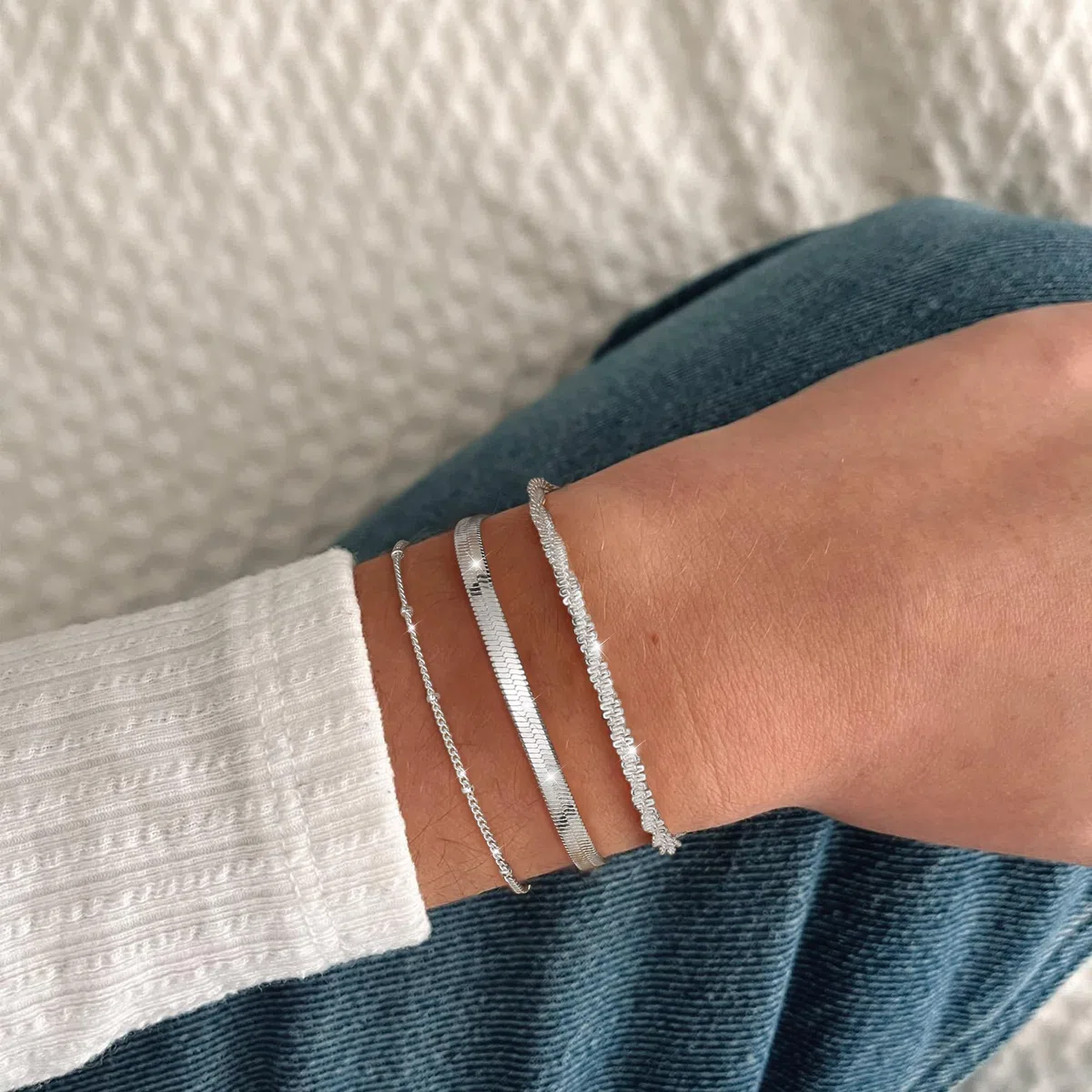 CASSIECA 3 Stück Armband Silber Damen Armbänder Silver Armband Set Gold 14 Karat Vergoldet Armbänder Damen Verstellbare Stapelbare Kettenarmband Gold Silber Schmuck für Damen