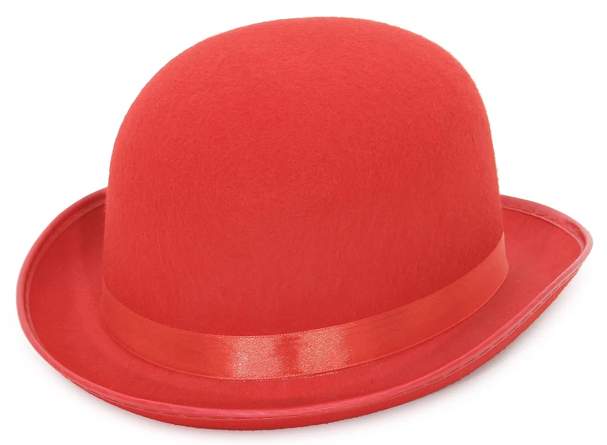 EOZY Herren Damen Melone Bowler Hut Herbst Reiterhut Filzhut Erwachsenenhut Fedora Partyhut Fasching Karneval Kappenhöhe 12cm Rot