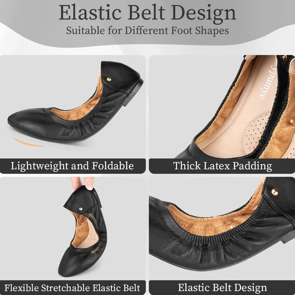 OFFCUP Damen Ballerina Leder, Damen Klassische Ballerinas Flach | Ballerinas Runde Zehe, Freizeit Tanzschuhe Ballerinas Damen Flats Schuhe Weich Leicht Bequem, Gr.38-41