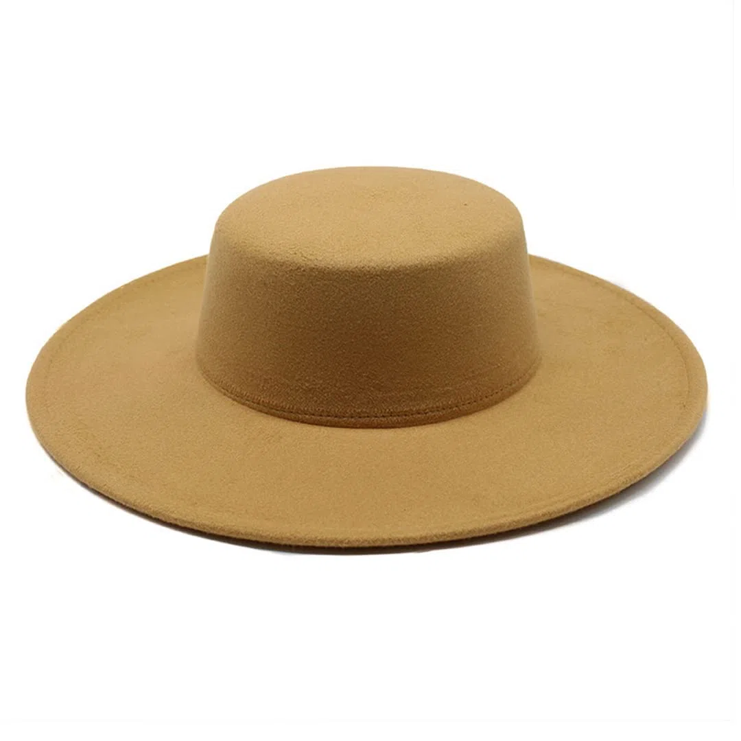 Französischer Damenhut, große breite Krempe, 10 cm, Fedora-Hut, Winter, Wolle, Derby, Hochzeit, Jazz, Hut, flache Oberseite aus Filz
