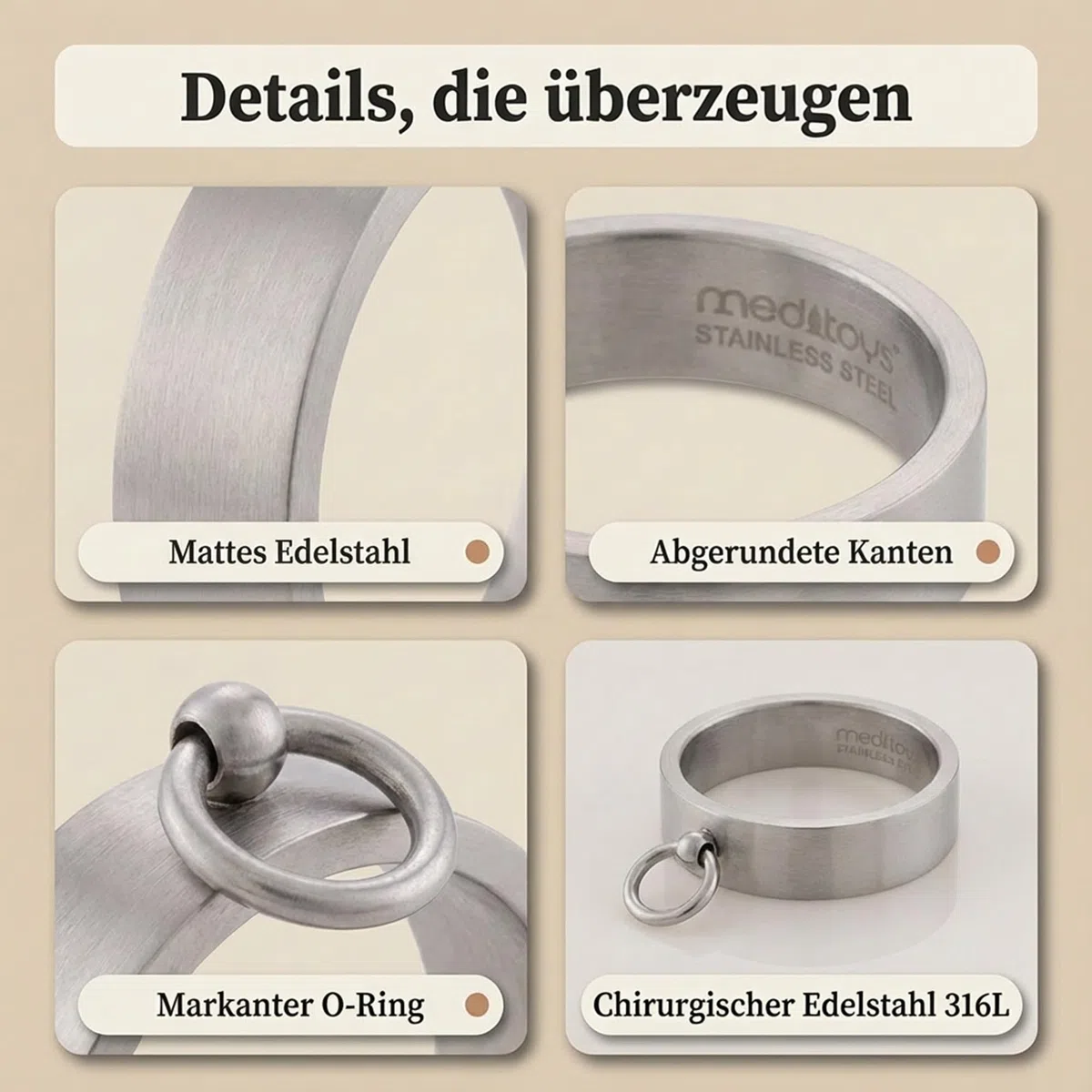 meditoys - 'Ring der O' in Edelstahl (matt), Finger-Ring Damen Herren