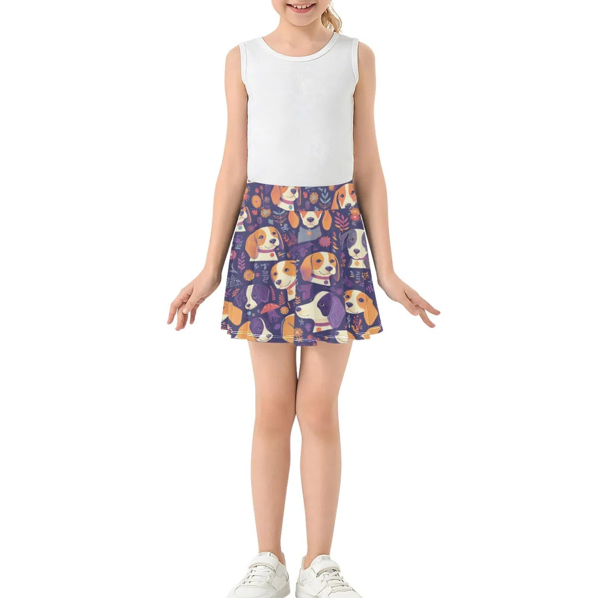 Cartoon-Rock mit niedlichen Hunden, Facennis-Röcke, Mädchen mit integrierten Shorts, Scort-Rock für kleine Mädchen, Sportröcke für Kinder