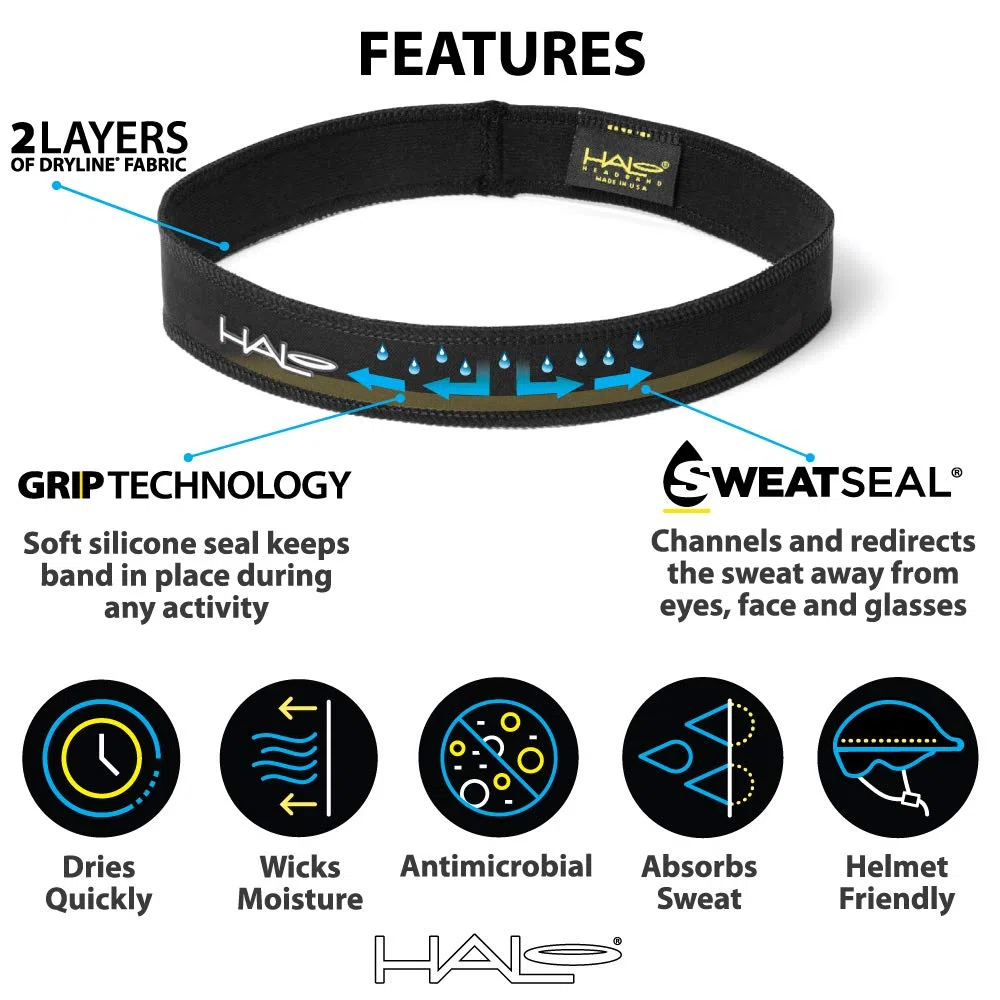 'Halo Headband Sweatband Slim, 1'' Pullover Hairband, Holds Hair in Place and Channels Sweat from Your Face'