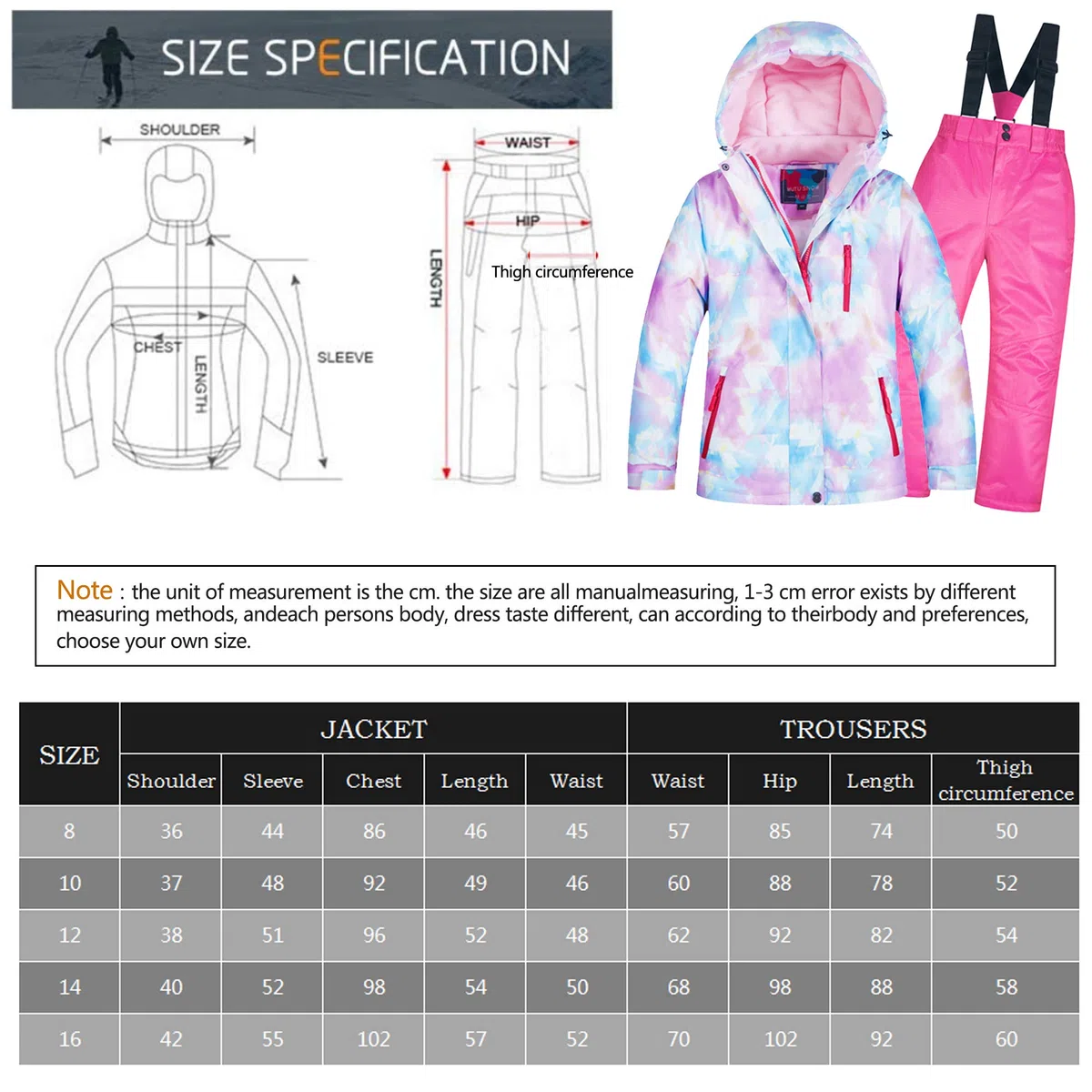 Kinder-Skijacke und Hosen-Set,Kinder Skianzug Mädchen Integrierter Schneefang Fleece gefüttert,für Snowboarden im Winter