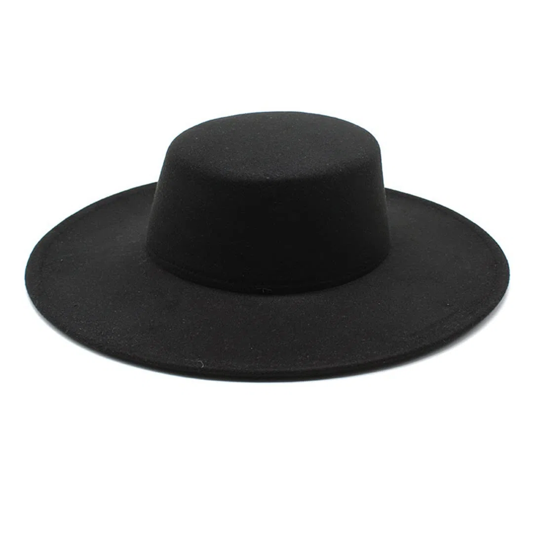 Französischer Damenhut, große breite Krempe, 10 cm, Fedora-Hut, Winter, Wolle, Derby, Hochzeit, Jazz, Hut, flache Oberseite aus Filz