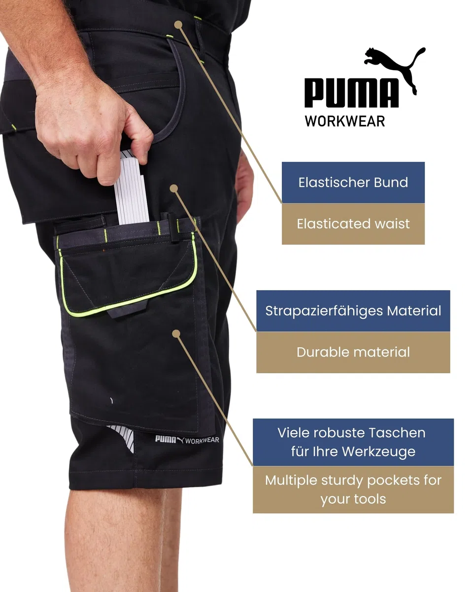 PUMA Workwear Precision X Arbeitsshorts - Kurze Arbeitshose Herren - Robustes Flexibles Material - Viele Taschen Reflektoren